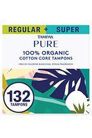 Tampax Pure Tampons, Duopack (Regular/Super), 132 Count, Unscented (6 Packs of 22 - 132 Count Total)