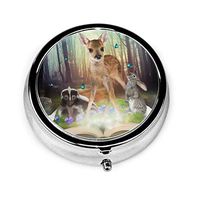 Roe Deer Fairy Tale Book Round Pill Box Personalized Silver Steel Decorative Box Medicine Tablet Holder for Pocket Or Purse Unique Gift