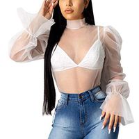 Meikosks Ladies Two Piece Set Rhinestone Perspective T Shirt Solid Color Tops Sexy Blouses White