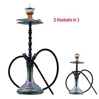 Hookah Set 29" Aluminum Hookah Shisha Kit with Stable Glass Tank Silicone Hookah Hose Clay Hookah Bowl 4 Hose Adapters for Better Smoking Enjoyment