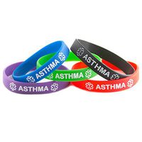 Asthma ID Bracelet Wristband Combo - 5 Pack - 6 Inches - Toddler - Black Blue Green Red Purple