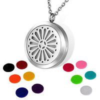 HOUSWEETY Aromatherapy Essential Oil Diffuser Necklace-Stainless Steel Locket Pendant,11 Refill Pads (Non-Engraving)