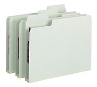 Smead SuperTab Pressboard Fastener Folder with SafeSHIELD Fasteners, 2 Fasteners, Oversized 1/3-Cut Tab, 2" Expansion, Guide Height, Letter Size, Gray/Green, 25 per Box (14981)