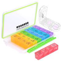 PEMOTech Weekly Pill Organizer with Pill Cutter, 28 Lagre Compartment Pill Case with Moisture-Proof Design, Portable Travel Weekly Pill Box with Pill Cutter for Medication