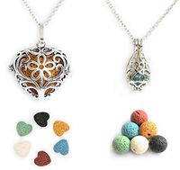 HEDQFM 2PCS Aromatherapy Essential Oil Diffuser Necklace Love Heart and Teardrop Pendants Necklace with Lava Stone for Women