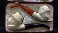 Sherlock Watson pipe carved Block Meerschaum & leather fitted carved by CPW