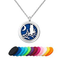 Third Time Charm Cute Owl Necklace For Essential Oil Diffuser Locket Aromatherapy Jewelry, 12 Refill Pads