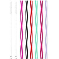 Reusable Silicone Drinking Straws, 6 Pcs Eco Friendly Silicone Straws with 2 cleaning Brushes,for 30oz and 20oz Tumblers, Rtic,Yeti, Ozark, (Two-tone Stripe, Opaque, 10 inches)