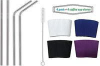 BnMM Long Reusable Stainless Steel Drinking Straw Included Free Cleaning Brush + 4 Assorted Colors Heat-Resistant Silicone Coffee Cup Sleeve. Good for 20OZ/30OZ Cup, Tumblers, Mug.