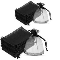 200 Pieces Organza Drawstring Bags Organza Favor Pouches Sheer Gift Bags Candy Bags for Jewelry Party Wedding Party Festival, 3 x 4 Inch and 4 x 6 Inch, Black