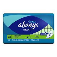 Always Maxi Pads Long Super With Wings Unscented, 32 CT (Pack of 6)