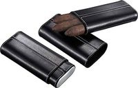 Visol VCASE701 Naturale Black Leather Cigar Case with Interior Cedar Lining
