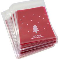 7x10cm Christmas Tree Merry Christmas Cookie Candy Party Gift Bags with Self-Adhesive, Pack of 95 (Red)
