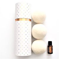 Dryer Ball Gift Set - 3 New Zealand Wool Dryer Balls, Wild Orange Essential Oil and Beautiful Packaging. Add Essential Oils to Wool Dryer Balls for Laundry. Sold by Holistic Oils.
