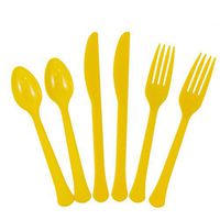 JAM PAPER Premium Extra Heavy Weight Cutlery - Assorted Utensils Set - Yellow - 24 Disposable Utensils/Box