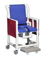 Open Front Seat Deluxe PVC Rolling Shower Chair Commode W/Deluxe Backrest, Left Drop Arm, Slideout Footrest, and Privacy Skirt SCC787 B