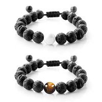 2 Packs Adjustable Lava Stone Diffuser Bracelet Calm Yoga Lava Bracelet Genuine Lava Rock, Essential Oils, Aromatherapy, Confidence, Meditation FOR MEN/WOMEN Christmas Gift