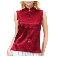 Aniywn Trendy Vest T-Shirt Women's Button Down Casual Sleeveless Tank Tops Summer Pure Color Camis Tops Red