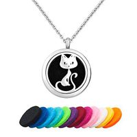 CoolJewelry Essential Oil Diffuser Necklace Aromatherapy Love Cat Paws Locket Animal Pendant with 12 Refill Pads