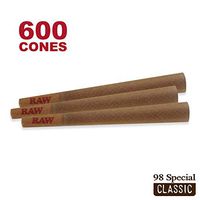 RAW 600 Classic 98 Special Cones - Sturdy W Gallery Box - Pure Hemp 98mm Pre Rolled Cones - 20mm Filter Tips - Natural Brown Unbleached Unrefined Rolling Papers - Bulk Pack Bundle
