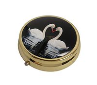 Hiutong White Swan's Love Custom Round Gold Glass Pill Case Decoration Metal Medicine Vitamin Tissue Unique Gift
