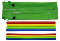N-BOUND, LLC - 11 Piece Reusable Silicone Straw Set - 4 Small Straight Straws, 4 Large Straight Straws, 1 Short Cleaning Brush, 1 Long Cleaning Brush, 1 Green Velvet Drawstring Bag