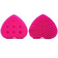 Silicone Egg Cleaning Glove Heart Shape Hollow Out Makeup Washing Brush Scrubber Board Tool Cleaner by Staron (Hot Pink)