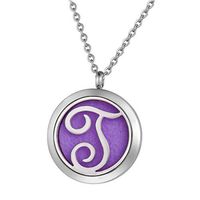 SG Stainless Steel Aromatherapy Essential Oil Diffuser Necklace with T Letter,Silver Tone