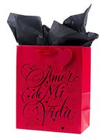 Hallmark Vida 9" Medium Spanish Gift Bag with Tissue Paper (Amor De Mi Vida, Red and Black) for Anniversary, Valentines Day and More