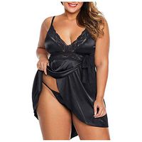 Women Plus Size Babydoll Lingerie Back Crisscross Lace Trim Chemise Sleepwear