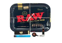 Raw"Blackl" Rolling Tray, Wu-Tang King Size Rolling Papers, Rolling Paper Depot Lighter, with Hippie Butler XL KewlTube - 5 Item Bundle