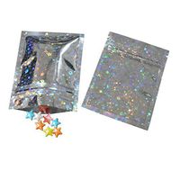 100 Pcs Hologram Aluminum Foil Zip Lock Bags Glitter Laser Plastic Mylar Pouch Food Storage Bags Moisture Proof Bags Keep Aroma Pouch (Full Star Holograms, 10x15 cm(3.94"x5.91"))