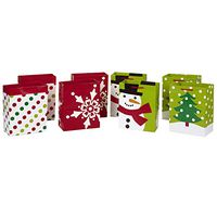 Image Arts 8" Medium Christmas Gift Bags, Polka Dots (Bulk Pack of 8 Holiday Bags for Classrooms, Party Favors, Gift Exchanges)