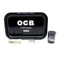 Bundle - 4 Items - OCB Rolling Tray Medium with OCB Rolling Papers and Roller (Black)