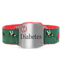 StickyJ Pre-Engraved Diabetes Medical Alert Bracelet with Bugs Theme Strap
