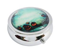 Halulu Halloween Custom Fashion Round Glass Pill Case 2.1 Inch Tablet Holder Storage Bag Wallet