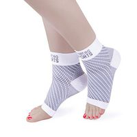 Athletec Sport Compression Foot Sleeves with Arch Support to Help Relieve Plantar Fasciitis Aches, Pains, Swelling, Heel Pain, and Treatment for Everyday Use - Size Small in White (One Pair)