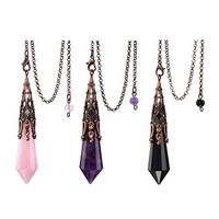 Jovivi 3pcs Natural Amethyst Rose Quartz Obsidian 12 Facted Therapy Healing Dowsing Pendulum Divination Reiki Charged Chakra Balancing Crystal Pendant with Chain