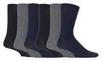 Gentle Grip - 6 Pack Mens Loose Non Binding Diabetic Socks for Poor Circulation (Black/Navy/Grey)