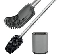 VENETIO Toilet Brush with Holder for Bathroom Cleaning, Stainless Steel Toilet Bowl Brush with TPR Soft Brush Head, Compact Design, Black-Grey Color