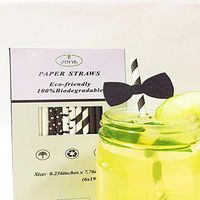 Paper Straws Bulk with Black and White, Strip, Mustache Design, Jinye Biodegradable Drinking Straws, Come with Top Hat Stickers, Great for Juices, Drinks, Cocktail and Valentine's Day