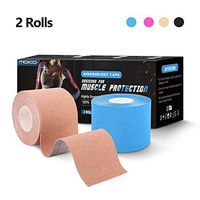 MoKo Kinesiology Sports Tape, [2 Rolls] Elastic Therapeutic Physio Tape for Athletes, Pain Relief & Injury Recovery, Latex Free & Water Resistant, 2" x 16.5' Per Roll, Skin Color + Blue