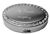 Personalized Silver Oval Greek Design Pill Box with Mirror Engraved Free - Ships from USA
