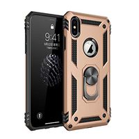 Case for iPhone Xs Max case Soft Silicone+Hard Plastic Material Suitable for Automotive Magnet Brackets 360 Degrees Ring Bracket Multi-Function Protective Shell (Gold)