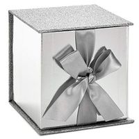 Hallmark Signature 4" Small Gift Box with Paper Fill (Silver Glitter) for Graduations, Valentines Day, Birthdays, Weddings, Engagements, Christmas and More