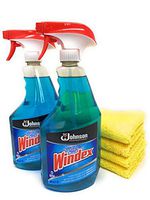 Best Window and Glass Shower Door Cleaner - No Residue & Streak Free Shine - Clean Scent - 2 x 32 oz Windex Bottles + EverydayEssentials Microfiber Cloths Bundle