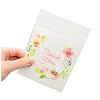 RAYNAG 200 Pieces Thank You Printed Pink Flower Cookie Packaging Self-Adhesive Plastic Bags for Bakery Party,5.5x5.5''