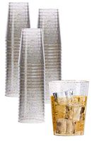 Exquisite 120 Count 10 oz Gold Glitter Clear Plastic Cups Tumblers - Hard Plastic Disposable Cups For Wedding Glasses - Plastic Party Cups For Cocktail Wine and More.