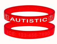 Custom Autistic ID Bracelet Wristbands - 2 Pack - Red - 7 Inches - Youth