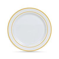 Select Settings [50 COUNT] (7.5 Inch) Gold Trim Disposable Plastic Salad/Dessert Plates